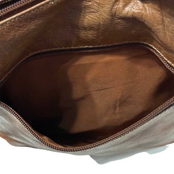 Giani Bernini brown distressed leather multi compartment crossbody purse - Picture 6 of 12